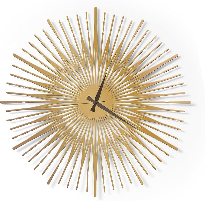 Sun Rays Wall Clock, Large Metal Decorative Wall Clock, Modern Minimalist Wall Decor (Gold, Medium)
