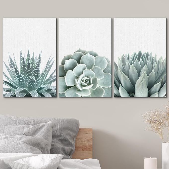 wall26 Wall Art Print Set Green Succulent and Cactus Variety Wilderness Nature Illustrations Modern Art Rustic Closeup Colorful for Living Room, Bedroom, Office - 16"x24"x3