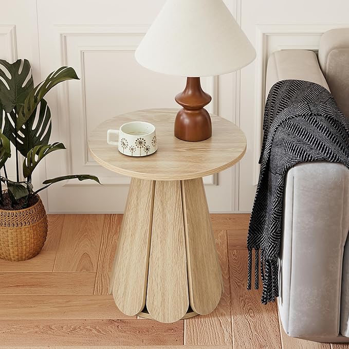 Round End Table Nightstand Set of 2, Mid Century Modern Side Table, Circle Bedside Tables Wood Night Stands for Bedroom, Living Room, Small Space, Natural