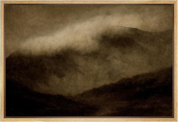 SIGNWIN Framed Canvas Print Wall Art Fog Rolling Over Mountains Moody Sepia Nature Illustrations Minimalism Decorative Boho Multicolor Retro for Living Room, Bedroom, Office - 16"x24" Natural