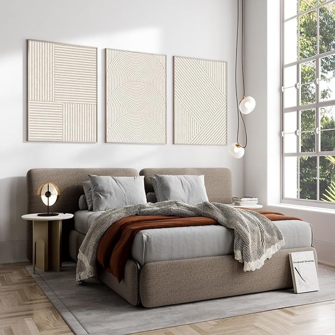 Beige Abstract Wall Art Pictures Set of 3 Boho Modern Canvas Wall Decor Neutral Line Wall Art Minimalist Art Abstract Beige Prints Painting Modern Artwork for Living Room Bedroom 24x36 Inch Unframed