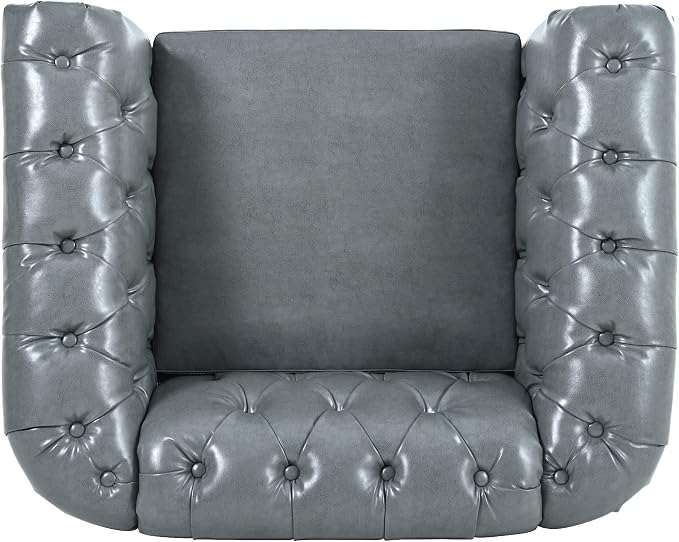 Yoglad Faux Leather Accent Chair, Retro Style Armchair with Rolled Arms, Comfy Single Sofa with Wood Legs and Nailhead for Living Room, Bedroom, Apartment (Grey, 39")