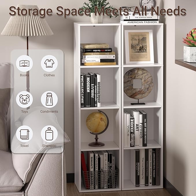 4 Cube Storage Organizer, 4 Tier Cube Low Bookcase Freestanding Storage Display Organizer, Four-Cubes Open Shelf Bookshelf for Home Office (White, 4-Cube)