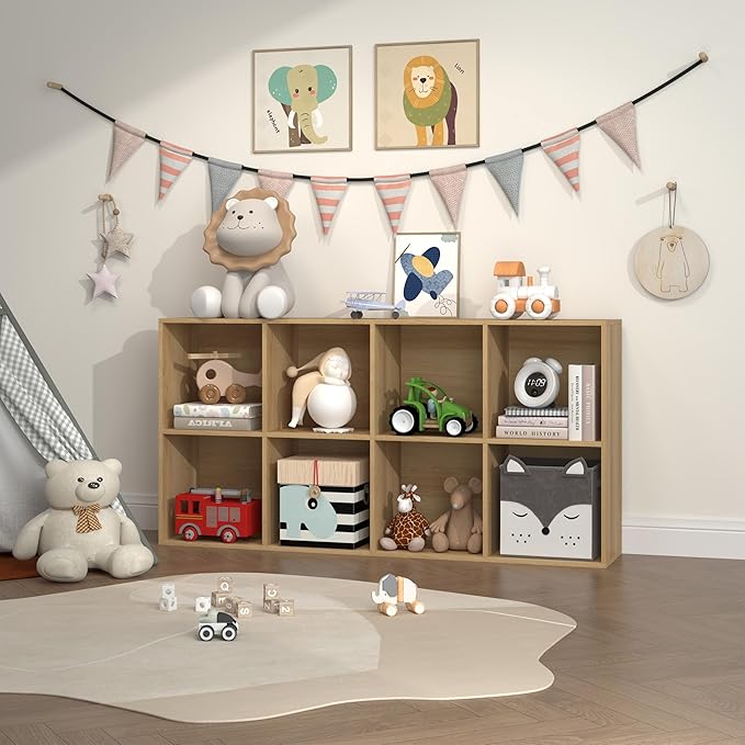 8 Cube Storage Organizer, Wooden Cube Shelves with Closed Back Panel, Reversible Bookcase, Cubes Closet Organizer for Home, Living Room, Kids Room, Office, Bedroom, Study, Hallway