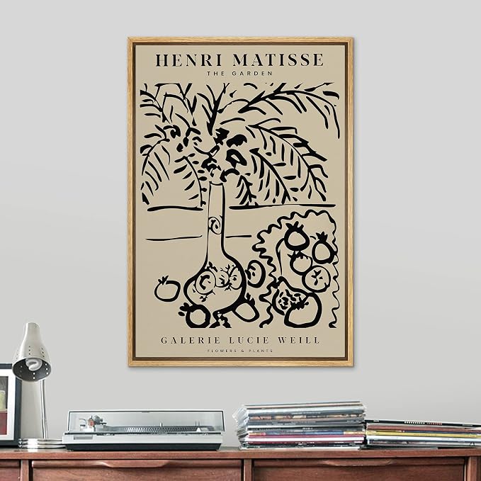 SIGNLEADER Framed Canvas Print Wall Art The Garden by Henri Matisse Classic Vintage Illustrations Fine Art Decorative Retro Multicolor Boho for Living Room, Bedroom, Office - 16"x24" Natural
