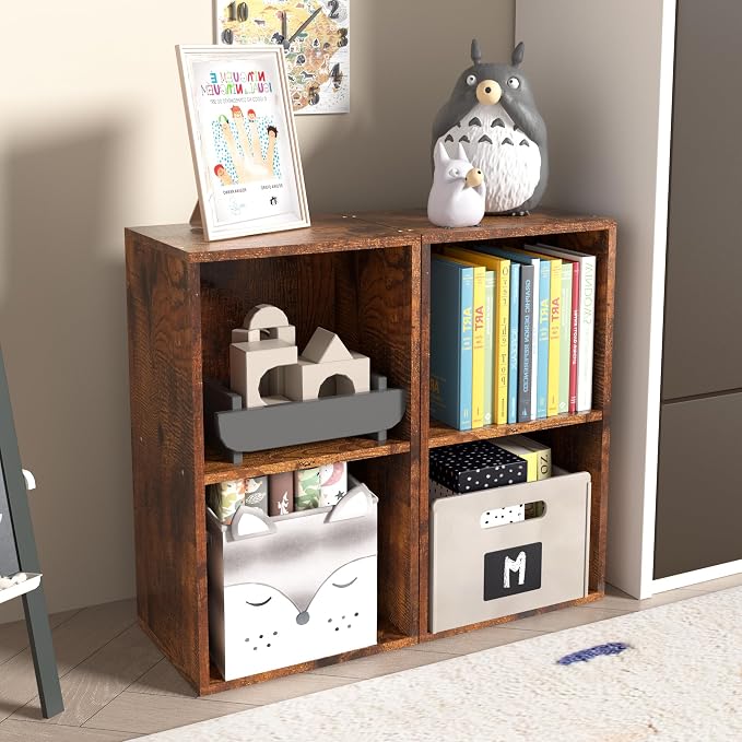 Wooden 2 Cube Storage Organizer, 2 Tier Storage Cubes Storage Display Cubby, Versatile Cubes Shelf and Cubby Organizer for Any Space (Retro Brown, 2 Cube-W(11.8inch)