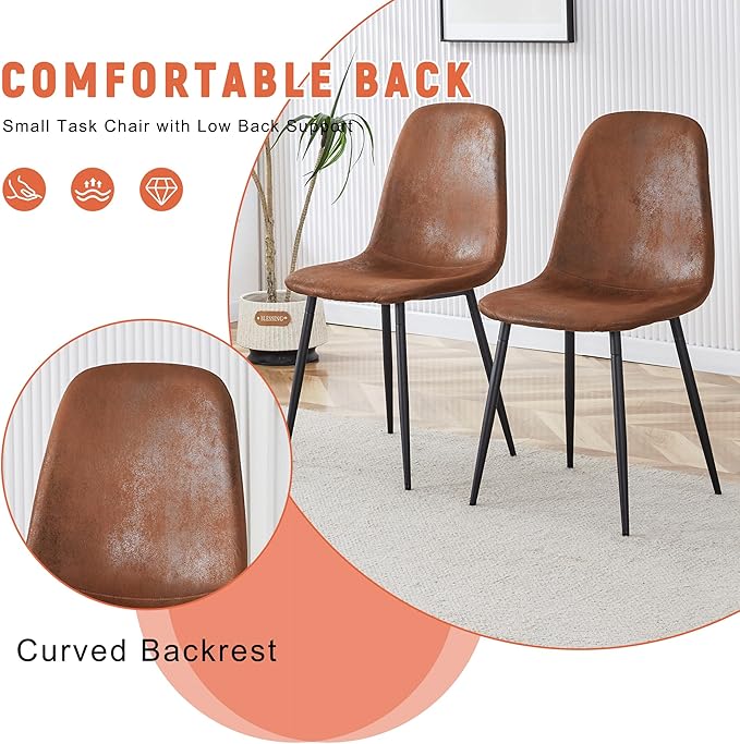 47" Round Dining Table Set for 6, Wood Grain Table and 6 Brown Suede Upholstered Chairs Set, Modern Kitchen Table Set with Cross Legs