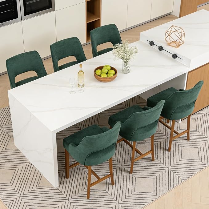 ClinQ Bar Stools Set of 1, 26" H Counter Height Bar Stools with Backs, Modern Upholstered Accent Barstools with H-Shaped Footrest for Kitchen Island, Dining Room and Bar, Green-Walnut Legs