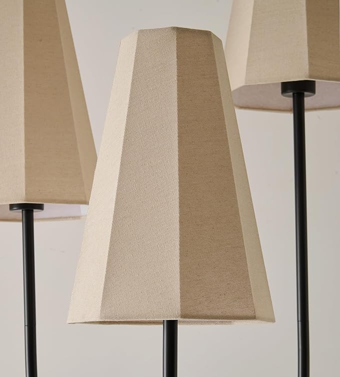 Artistic Vintage Floor Lamp, 3-Light Standing Lamps with Sculptural Curved Iron Base & Octagonal Linen Shades, Statement Lighting for Living Room, Bedroom, Studio