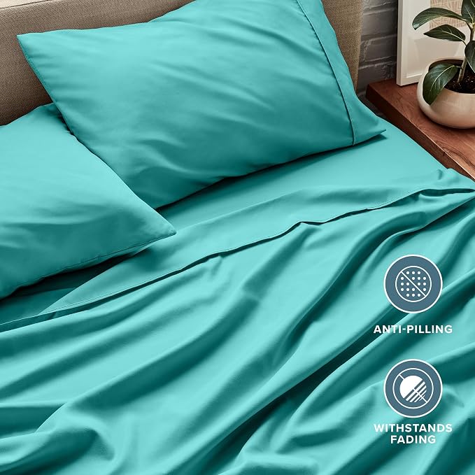 Bare Home King Sheet Set - 1800 Ultra-Soft Microfiber King Bed Sheets - Double Brushed - Deep Pockets - Easy Fit - 4 Piece Set - Bedding Sheets & Pillowcases (King, Turquoise)