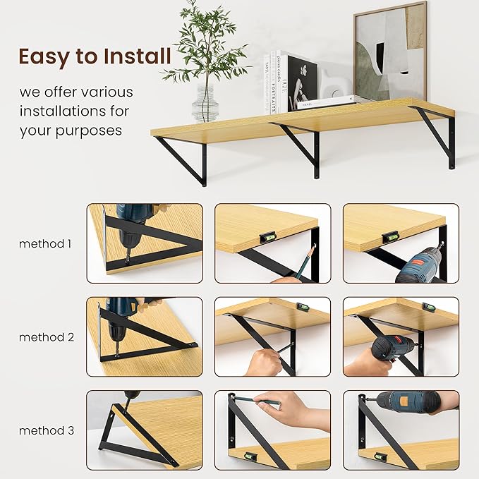 Axeman Deep Floating Shelves | 55 Inch Oak Wall Shelves Set of 2 | 10 Inch Deep Wood Floating Shelves for Wall | 55" W x 10" D Oak Shelves for Living Room Bathroom Kitchen