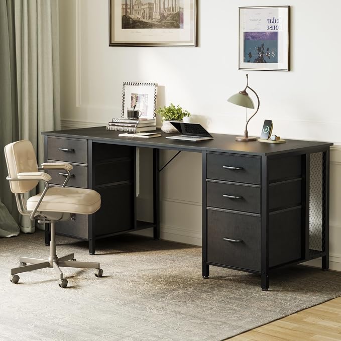 ODK 63 inch Computer Desk with File Drawers Cabinet, Modern Office Desk with Large Storage for Home Office, Study, Gaming, Black