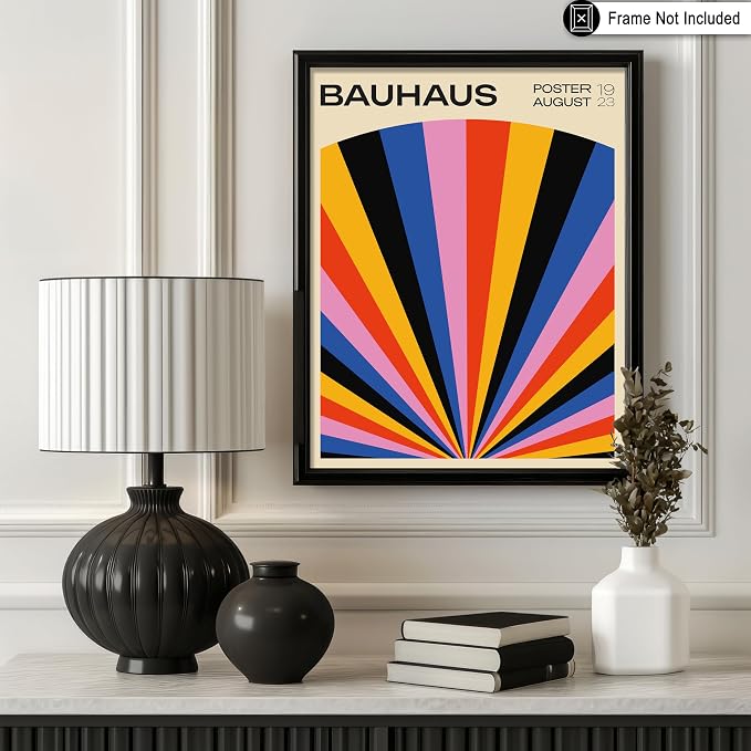 Poster Master Bauhaus Poster - Rainbow Sun Rays Print - Geometric - Abstract Art- Graphic Design - Chic Boho - Mid Century Modern Art - 8x10 UNFRAMED
