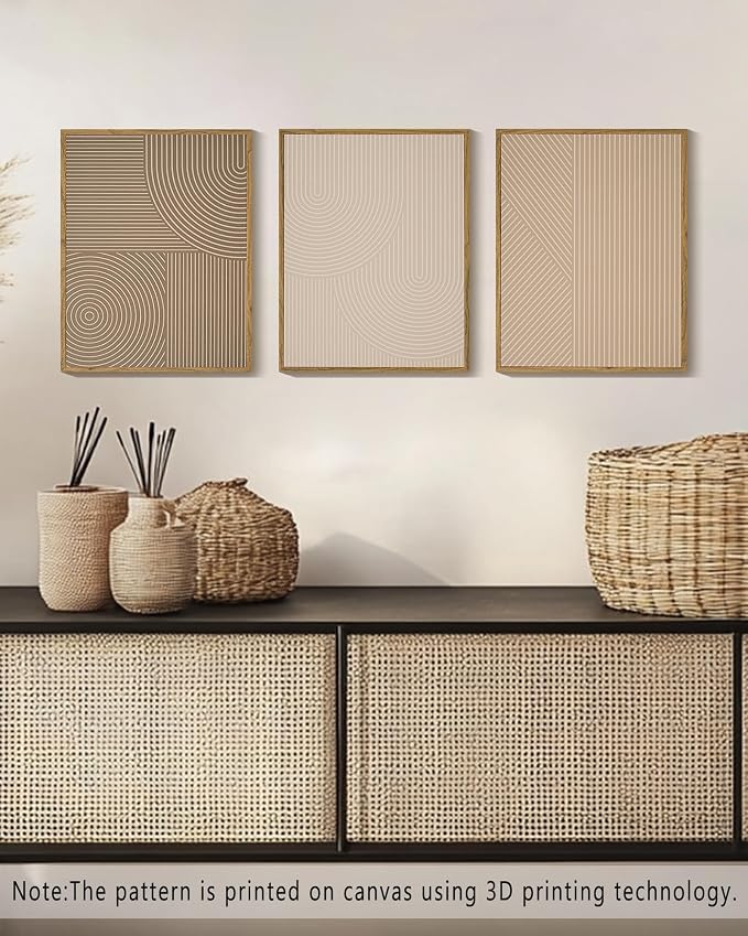 PHOPAGO Minimalist Abstract Framed Wall Art Modern Boho Neutral Line Wall Decor Geometric Artwork Kitchen Dining Room 11x14in Natural Framed