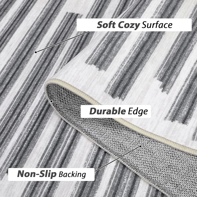 Washable 10x13 Modern Abstract Area Rug for Living Room Low Pile Soft Bedroom Rugs Non Slip Abstract Lines Large Carpet Thin Foldable Modern Indoor Carpet for Playroom Open Living Room, Beige Grey