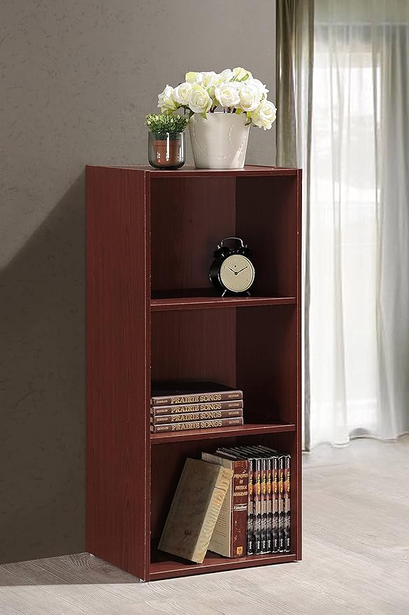 Hodedah 3-Shelf Bookcase in Mahogany