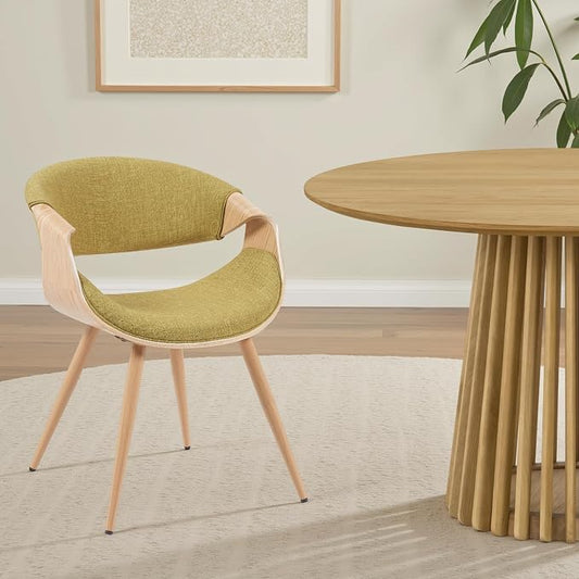 Armen Living Butterfly Mid-Century Dining Chair with Green Fabric Upholstered Seat and Oak Finish