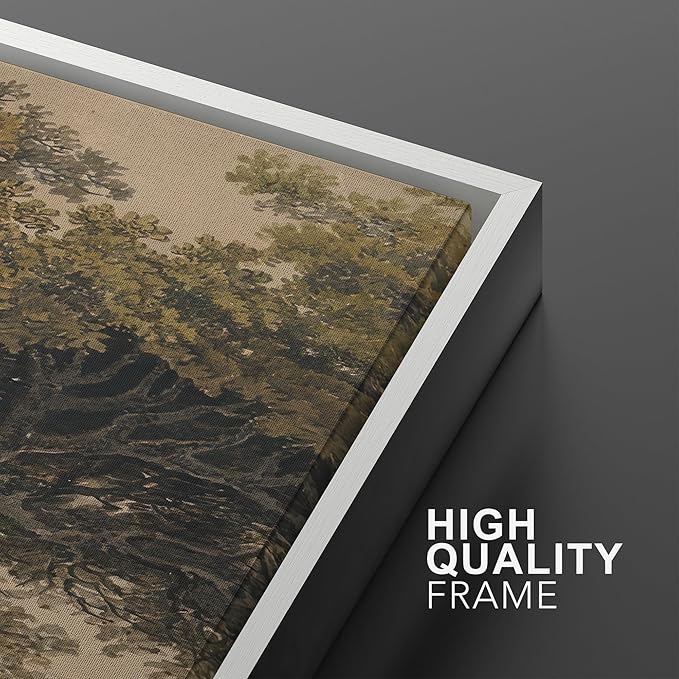 MUDECOR Framed Wall Art Print Set Vintage Landscape Rustic Tree and Mountain View Illustrations Decorative Colorful for Living Room, Bedroom, Office - 24"x36"x3 White