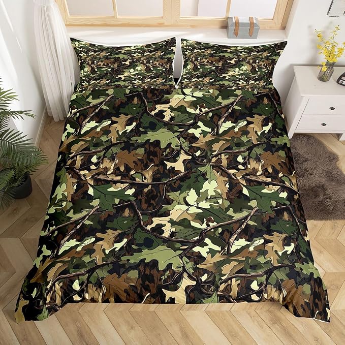 Erosebridal Tree Branches Duvet Cover Set Wild Branch Twin Bedding Sets for Girls for Kids Teens Child | Woodland Tropical Jungle Comforter Cover Natural Green Camo Tree Bed Set, Room Decor Aesthetic