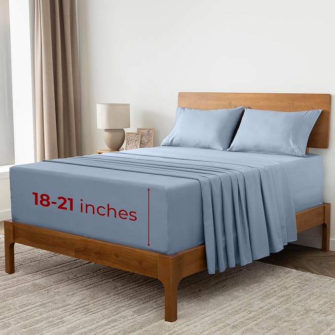 Mellanni Extra Deep Queen Sheets - 4 PC Iconic Collection Bedding - Hotel Luxury, Ultra Soft, Cooling Bed Sheets - Wrinkle, Fade, Stain Resistant (Queen, Blue Hydrangea)