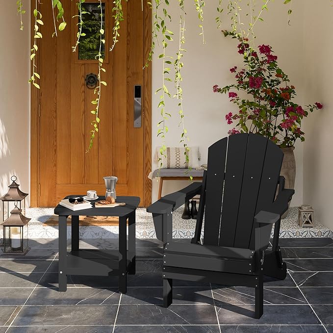 SERWALL Double Adirondack Side Table Rectangular End Table, Black