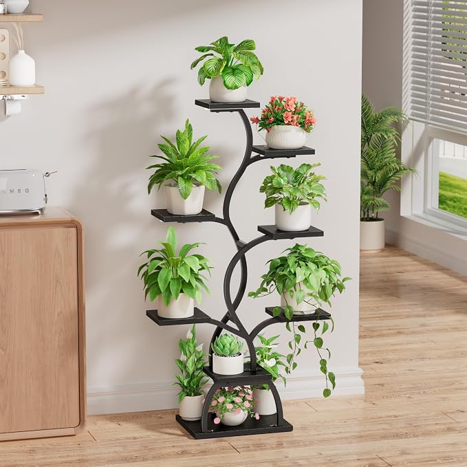 Plant Stand Indoor with Grow Light - 8 Tiered Plant Shelf Indoor, Corner Plant Stand, 49" Tall Plant Shelf with Lights for Indoor Growing, Lighted Flower Holder for Living Room, Balcony (Blackboard)