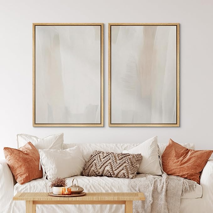 IDEA4WALL Framed Canvas Print Wall Art Set Minimalist Beige Watercolor Soft Neutral Abstract Illustrations Modern Art Decorative Bohemian Calm/Zen for Living Room, Bedroom, Office - 16"x24"x2 Natural