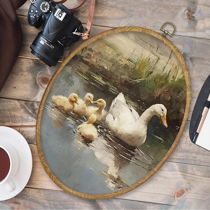 CGBHW Vintage Duck Oval Wall Art Decor, Spring Country Landscape Animal Canvas Prints Framed, Rustic Farmhouse Wall Art Hanging Decor for Home Kitchen Bedroom Living Room Decoration, 8.6x11.4 Inch