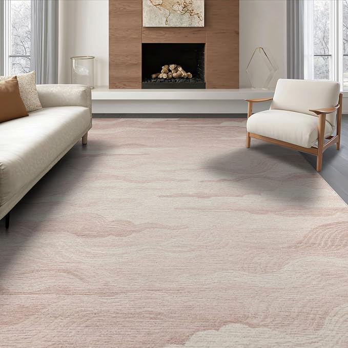 8'x10' Washable Flatwoven Rug, White Minimalist Abstract Stain Resistant Extra Large Carpet for Dining Room, Large Office, Lounge, Non-Slip Chair-Friendly Mat | Ref:2208255