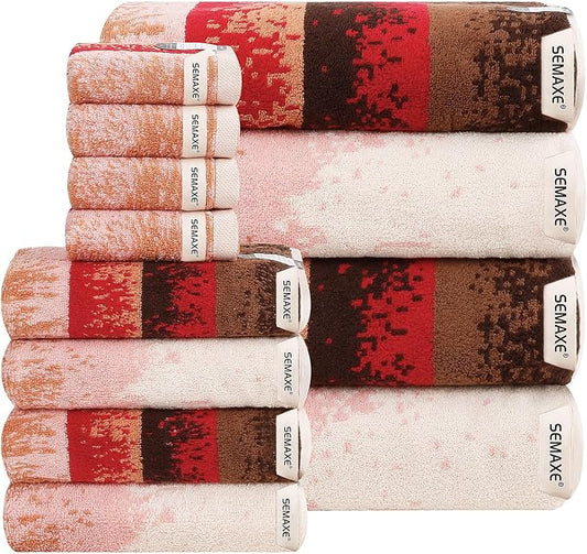 SEMAXE Bath Towel Set, 12 Piece Cotton Towel Set for Bathroom, More Towels for Family Use, Quick Dry with Hanging Loops, Easy Care, Ombre Gradient