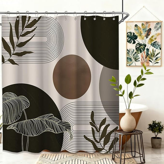 Brown and Beige Shower Curtain Light Brown Tan Taupe Boho Mid Century Modern Shower Curtains for Bathroom Decor MCM Mens Cool Bath Curtain Set, Waterproof Fabric with Hooks 70 x 72 Inch