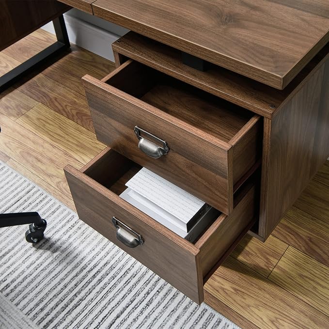 Computer Desk for Home Office with 4 Large Drawers, Rustic Wood Writing Study Table with Metal Frame, 59” x 21.7” x 29.5”, Easy Assembly, Brown CTSZ20401WA