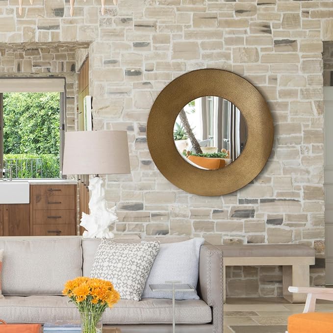27 Inch Round Wall Vanity Mirror, Vintage Bronze Mirror Metal Frame, Anti-Rust Wall Mounted Mirror Home Decorative for Living Room, Bedroom, Bathroom, Restroom, Farmhouse