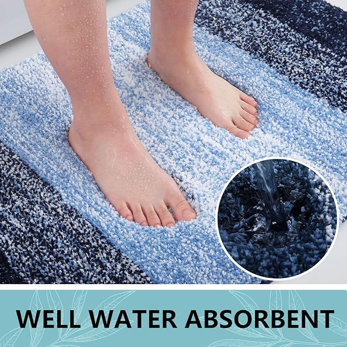 Arotive Microfiber Bathroom Rugs, Shaggy Soft and Absorbent Bath Rug, Non-Slip, Thick Plush Machine Washable Dry Bath Mats for Bathroom, Tub and Shower, 70x24, Blue, Rectangular