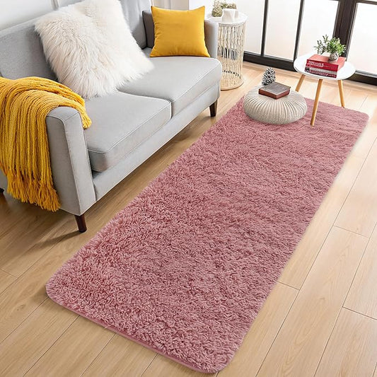 OLANLY 2x6 Machine Washable Runner Rugs for Hallway, Soft Fluffy Shaggy Bedside Rugs for Bedroom, Living Room, Indoor Floor Carpet for Kids Girls Boys, Nursery Rooms, Home Decor Aesthetic, Pale Pink