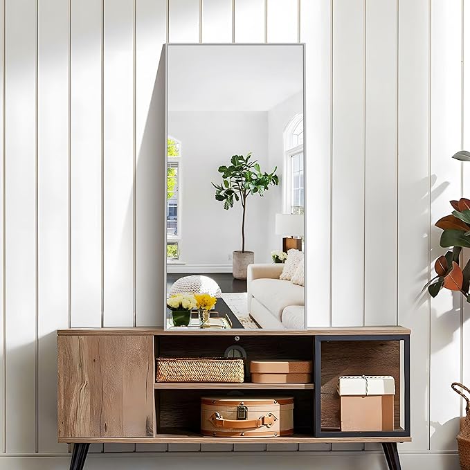 KOCUUY Silver Framed Mirror, 20"x40" Rectangle Bathroom Mirror for Wall, HD Tempered Glass, Anti-Rust Frame, Modern Design for Bathroom, Bedroom, Living Room, Entryway