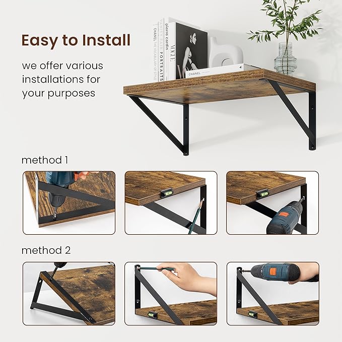 Axeman Deep Floating Shelves | 16 Inch Brown Wall Shelves Set of 2 | 10 Inch Deep Wood Floating Shelves for Wall | 16" W x 10" D Rustic Brown Shelves for Living Room Bathroom Kitchen