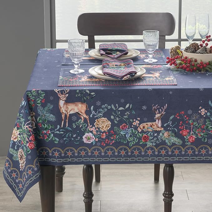 Maison d' Hermine Table Cloth Square Table 100% Cotton 60 x 60 Inches Fall Tablecloth Reusable Everyday Use for Thanksgiving Christmas Decorations Dining Farmhouse Party (Christmas Joy)
