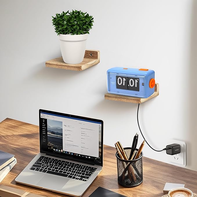 Small Floating Shelf for Wall,5 Inch Wooden Wall shelf Set of 6,Mini Speaker, Baby Monitor,Cameras，Figurines Display Stand, for Bedroom, Gaming Room, Living Room, Bathroom(Carbonized Black)