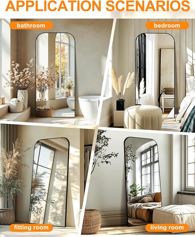 Delma Full Length Mirror, 65" x 30" Wall Mounted Large Floor Mirror with Aluminum Frame for Bedroom, Living Room, Bathroom, Hanging or Leaning