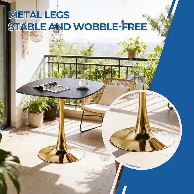 31.5 Inch Black and Golden Square Dining Table for 2-4 Person,Mid-Century Black Tulip Table Kitchen Dining Table with MDF Tabletop and Pedestal Base for Home Kitchen
