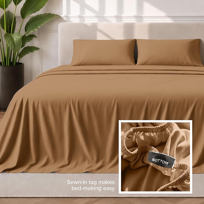 Bare Home Queen Sheet Set - 1800 Ultra-Soft Microfiber Queen Bed Sheets - Double Brushed - Deep Pockets - Easy Fit - 4 Piece Set - Bedding Sheets & Pillowcases (Queen, Caramel)