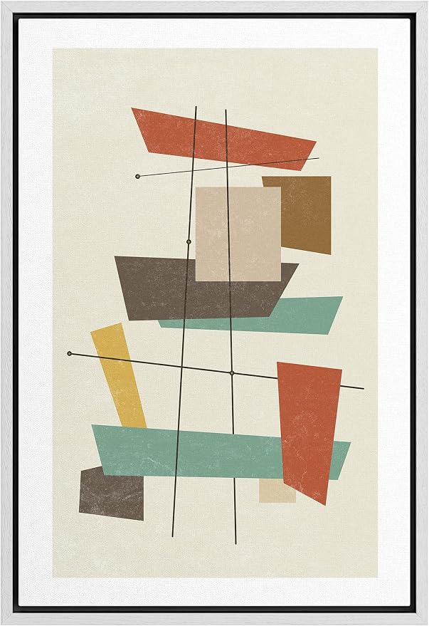 Woodrose Framed Canvas Print Wall Art Geometric Vintage Colorful Block Abstract Shapes Illustrations Modern Minimalist Chic Relax/Calm Multicolor for Living Room, Bedroom, Office - 16"x24" White