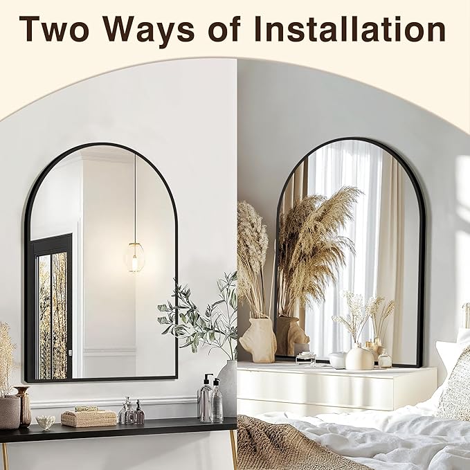 FICTOR Bathroom Mirror for Wall, Arched Vanity Bathroom Mirror for Over Sink, Metal Framed with HD Shatter-Proof Glass for Entryway, Living Room,Bedroom(24” x 36”, Black)