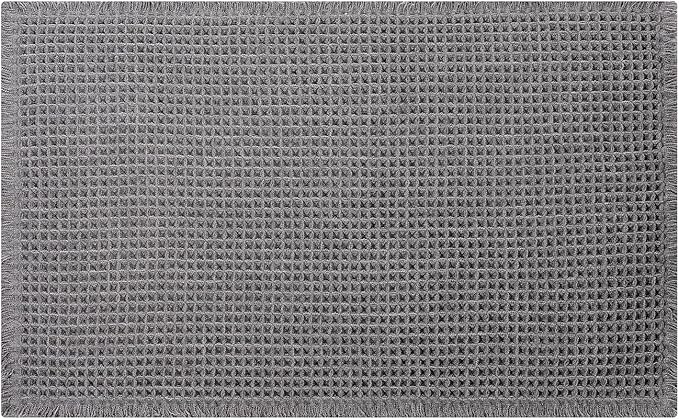 Waffle Bath Mat - Boho Bathroom Rugs Non Slip Washable, Super Absorbent & Quick Dry, Soft Bath Mat Farmhouse Bathroom Decor, 20'' x 32'', Dark Grey