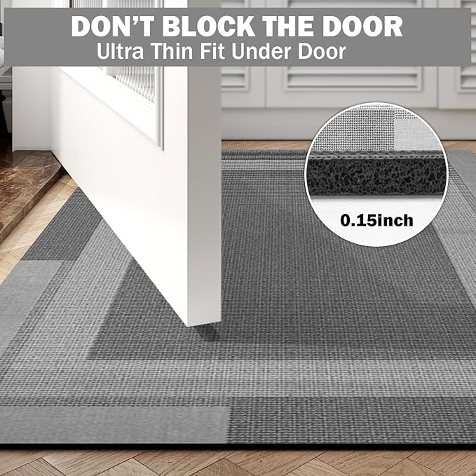 Non Slip Long Bath Mat Bathroom Runner, Rubber Backing Ultra Thin Bathroom Rugs Fit Under Door Quick Dry Super Absorbent Washable Bath Rug Shower Mat for Bathtub Sink Floor, Dark Grey 24"x48"