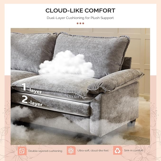 VINGLI 87" Convertible Sectional Sofa,L-Shaped Deep Seat Sofa Couch for Living Room,Modern 2-Seat Loveseat Sofa with Ottoman for Small Space(Light Grey)