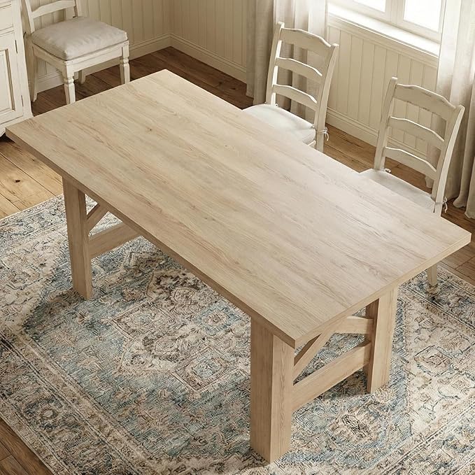 GarveeHome Dining Table for 6-8, 71" Long Large Wooden Farmhouse Kitchen Table with Thick Sturdy Frame, Rectangular Dining Room Dinner Table with Stable Triangular Legs for Kitchen,Office, Natural