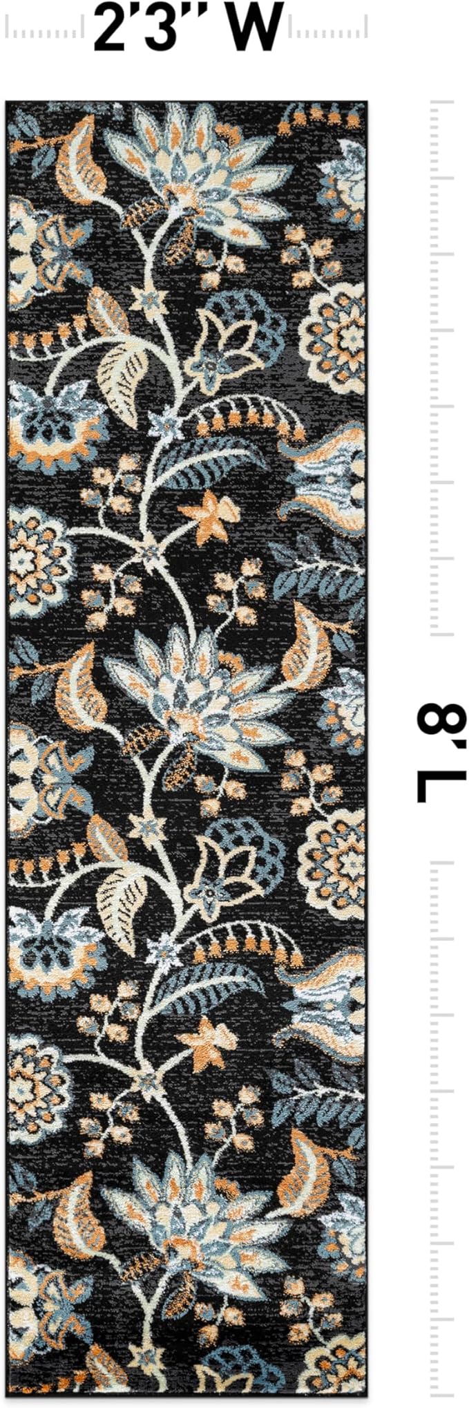 Rugshop Black Floral Runner Rug – Colorful Botanical Indoor Carpet for Living Room, Bedroom, or Dining Room – Soft Low-Pile, Non-Shedding Traditional Runner Rug 2' 3" x 8'