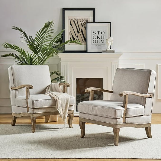 HULALA HOME Mid-Century Modern Accent Chairs Set of 2, Upholstered Lounge Arm Chair with Solid Wood Legs and Armrest, Removable Cushion Comfy Reading Armchair for Living Room, Bedroom, Balcony, PEWTER